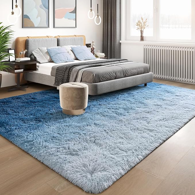 Tepook Soft Fluffy Rugs for Living Room, 5x8 Shaggy Area Rug for Bedroom, Modern Shag Rug Fuzzy Carpets for Kids, Plush Indoor Nursery Home Decor Rug with Non-Slip Bottom, Gradient Navy Blue - Image 2