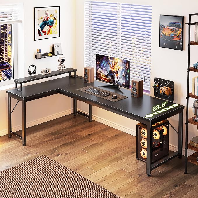 PRAISUN 61" L Shaped Computer Desk, Power Outlets, Monitor Stand, Black | USB-C Ports, Reversible Charging Station, Spacious Desktop & Legroom, 0.94 Inch Thick Desktop, for Gaming, Study & Work - Image 7