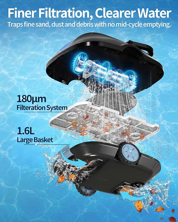 2026 Upgrade Robotic Pool Cleaner -Up to 250-Min Cordless Automatic Pool Vacuum Robot for Above Ground & Inground Pools -Powerful Suction Self-Parking for Swimming Pool up to2200 Sq. Ft Black - Image 7