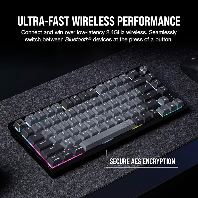 Corsair K65 Plus Wireless 75% RGB Mechanical Gaming Keyboard – Pre-Lubricated MLX Red Linear Switches – PBT Dye-Sub Keycaps – PC, Mac, PS5, PS4, Xbox, iPad – QWERTY NA – Black/Gray - Image 6
