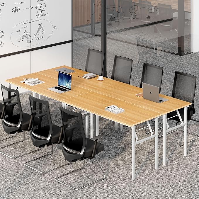 Need Office Computer Desk 60 Inch Sturdy Folding Laptop Table Teak | White Frame Writing Gaming Work Table/Foldable Home Office Desk/Sewing Table, No Assembly Required - Image 4
