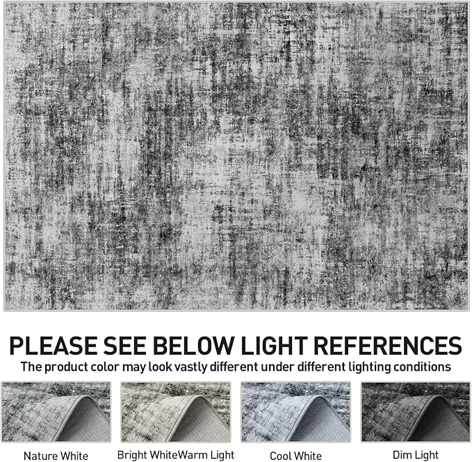 10x14 Area Rugs Washable Rug: Modern Abstract Living Room Rug Soft Anti-Skid Thin Carpet Indoor Floor Non-Shedding Carpets for Bedroom Dining Room Farmhouse Nursery Home Office Black - Image 7