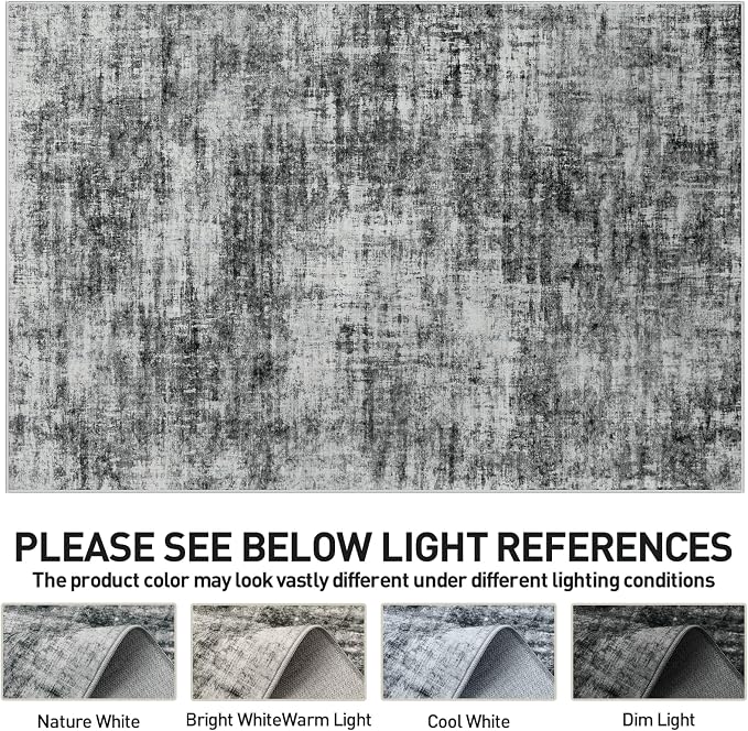 6x9 Area Rugs Washable Rug: Large Modern Abstract Living Room Rug Soft Anti-Skid Thin Carpet Indoor Floor Non-Shedding Carpets for Bedroom Dining Room Farmhouse Nursery Home Office Black - Image 6