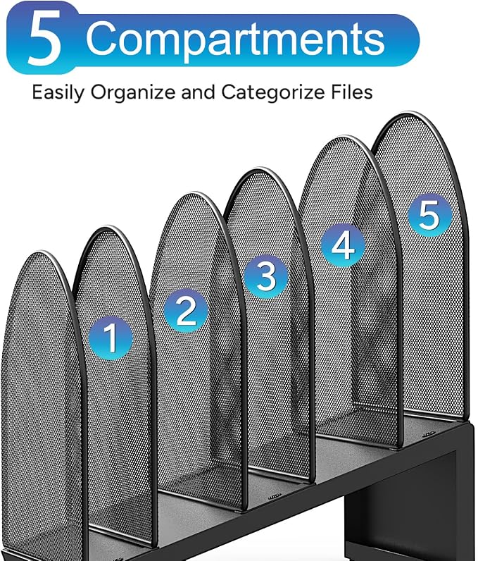gianotter Desktop File Organizer with 5 Compartments | Desk Organizer Paper Organizer for Desk Workspace Organizers for Office Supplies (Black, Inclined Style) - Image 6