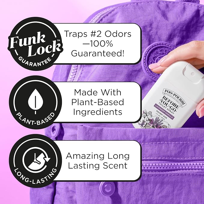 Poo-Pourri Before-You-Go Pocket Toilet Spray, Travel Essentials, Lavender Vanilla, 1 Fl Oz, Up to 50 Uses, On-The-Go Bathroom Odor Deodorizer with Essential Oils, TSA Approved Size - Image 2