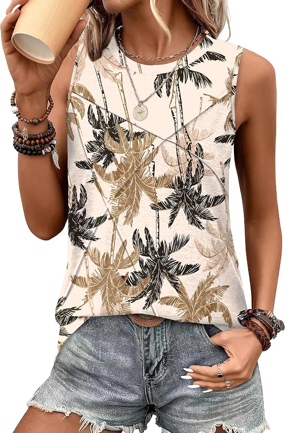 WIHOLL Women's Sleeveless Summer Crewneck Loose Fit Tank Tops by WIHOLL