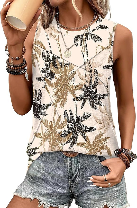 WIHOLL Women's Sleeveless Summer Crewneck Loose Fit Tank Tops by WIHOLL