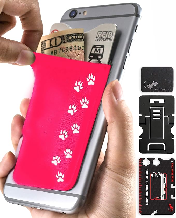 Phone Wallet - Adhesive Card Holder - Cell Phone Pouch - Stick on Lycra Pocket by Gecko - Carry Credit Cards and Cash by GeckoTravelTech
