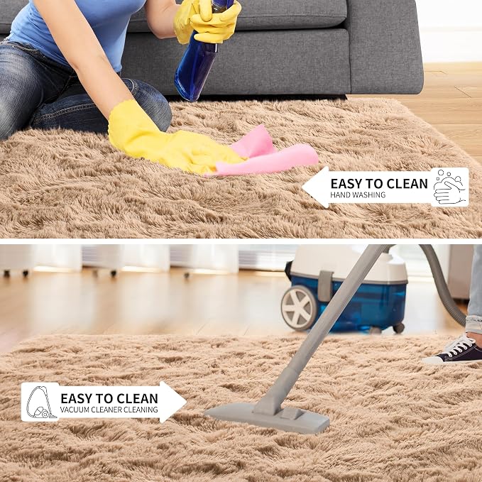 Tepook Area Rugs 9x12 for Living Room, Super Soft Fluffy Rugs for Bedroom, Modern Shaggy Rug Fuzzy Carpets for Kids, Plush Indoor Nursery Home Decor Rug with Non-Slip Bottom, Beige - Image 7