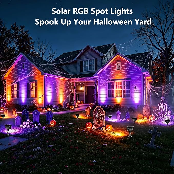Brizled Solar Spot Light Outdoor Color Changing RGB LED Landscape Spotlight | 360° Rotation; 9 Colors & 11 Modes; IP65 Waterproof; Stake or Wall Mounted for Halloween Christmas Yard Tree Garden Pathway - Image 3