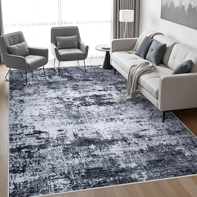 4x6 Area Rug Living Room Rug: Washable Modern Abstract Soft Thin Rug Indoor Floor No Slip Stain Resistant Carpet for Bedroom Dining Room Farmhouse Nursery Home Office - Black - Image 3