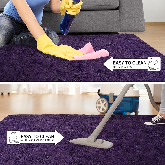 Tepook 5x8 Area Rugs for Living Room, Soft Fluffy Shag Purple Rug for Bedroom Nursery, Modern Shaggy Plush Upgraded Non-Slip Carpet for Girls Boys Kids Room Dorm Home Decor - Image 6