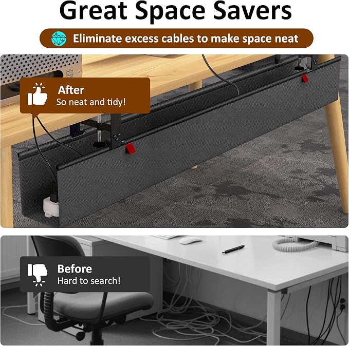 48" Gaming Under Desk Cable Management Tray, Black No Drill Cord Organizer for PC Setup, Large Anti-Sag Wire Hider, Stealth Cable Management Net for Battlestation (Black, 47.8") - Image 6