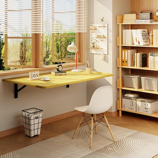 IAE 36x22in Floating Fold Desk,Wall-Mounted Folding Computer Table,Natural | Study Table with Shelf Brackets,Foldable Down Shelf with Engineered Wood,Fold Computer Desk for Small Apartment,Holds 504 lb by IAE