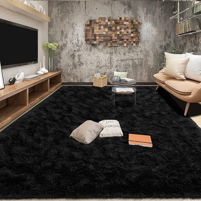 Tepook Area Rugs 9x12 for Living Room, Super Soft Fluffy Rugs for Bedroom, Modern Shaggy Rug Fuzzy Carpets for Kids, Plush Indoor Nursery Home Decor Rug with Non-Slip Bottom, Black by Tepook