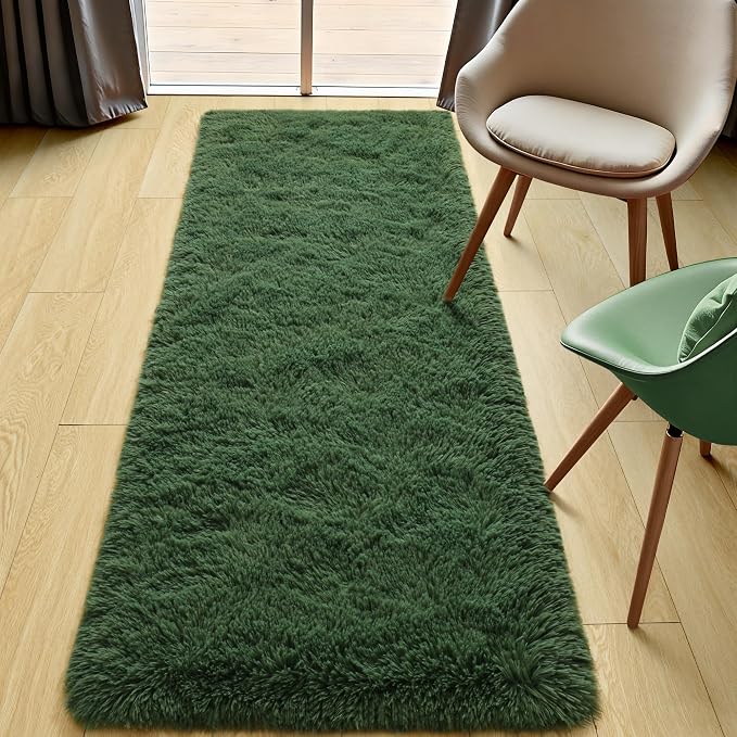 Tepook Soft Runner Rugs for Bedroom 2x6 with Rubber Backing, Dark Green Fluffy Rugs for Hallway, Shag Bedside Rug Fuzzy Plush Carpet for Living Room Dorm Nursery Indoor Home Decor - Image 5