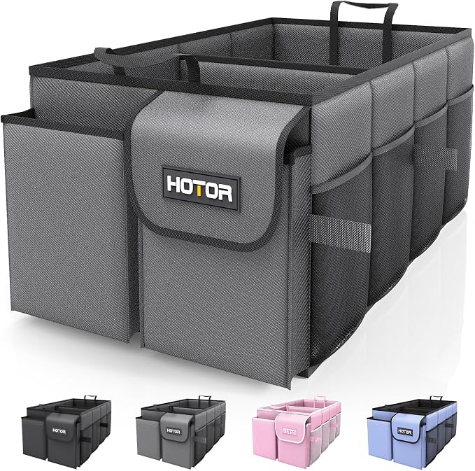 HOTOR Trunk Organizer for Car - Car Organizer, Foldable Trunk organizer for SUVs & Sedans, Sturdy Organization for Car Accessories, Tools, Sundries, Grey, 2 Compartments, 21.3"×12.6"×10.6" by HOTOR