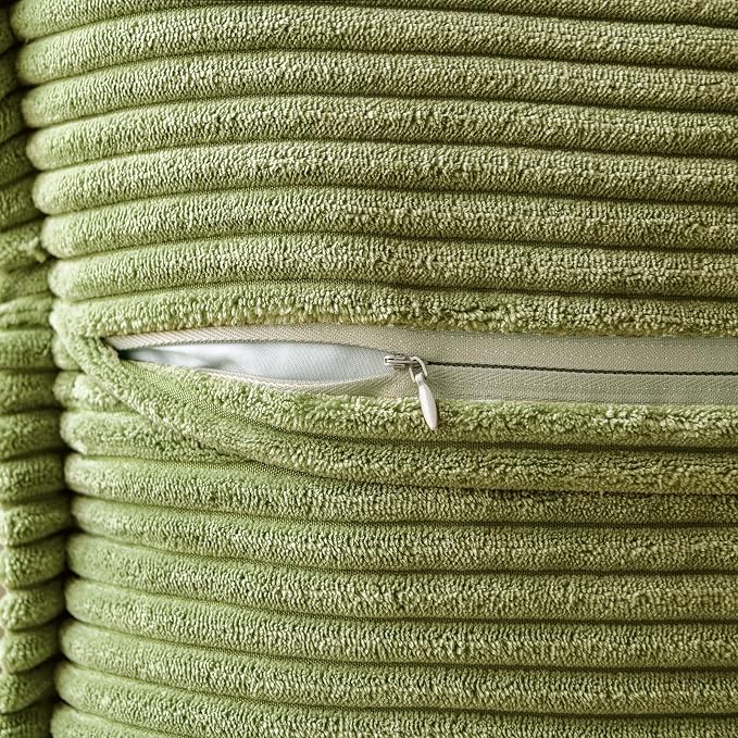 MIULEE Spring Decorative Throw Pillow Covers for Couch Bed Livingroom 18x18 Inch Set of 2 Green Boho Accent Throw Pllows Broadside Striped Patchwork Soft Corduroy Summer Pillowcases - Image 3