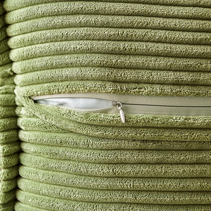 MIULEE Spring Decorative Throw Pillow Covers for Couch Bed Livingroom 20x20 Inch Set of 2 Green Boho Accent Throw Pllows Broadside Striped Patchwork Soft Corduroy Summer Pillowcases - Image 3