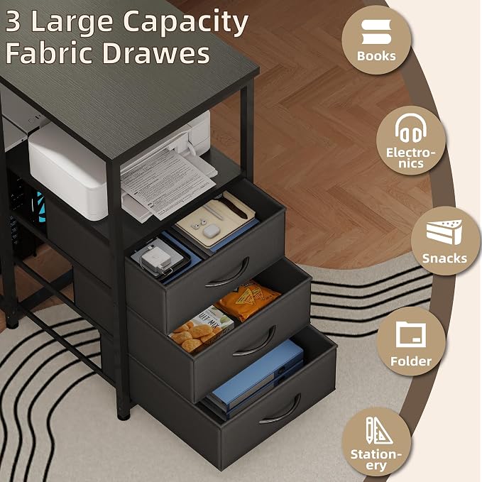 YOSHOOT 2 Person Computer Desk, 87" Long Gaming Desk for 2 People | Double Desk with 3 Fabric Drawers and 2 Power Outlets, Home Office Table for Adults and Teenagers, Black - Image 4