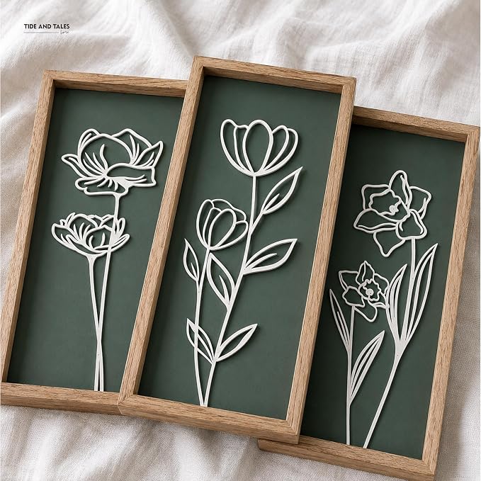 3D Floral Green Wall Art (Set of 3) Lightweight, Wooden Ready-to-Hang Boho Framed Wall Art for Bathroom, Master Bedroom, Living Room or Office - Premium Sage Green Farmhouse Decor - Gift-Boxed - Image 9