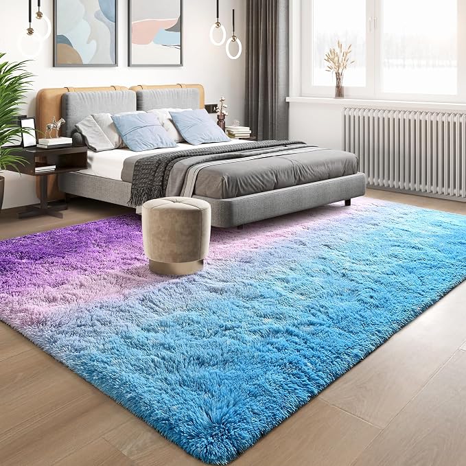 Tepook Soft Fluffy Rugs for Living Room, 5x8 Shaggy Area Rug for Bedroom, Modern Shag Rug Fuzzy Carpets for Kids, Plush Indoor Nursery Home Decor Rug with Non-Slip Bottom, Purple and Blue - Image 2