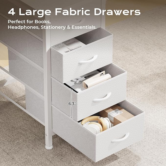 Huuger 63 Inch L Shaped Desk with Fabric Drawers, Reversible Computer Gaming Desk with Power Outlets and USB-C Port, Adjustable Side Storage Shelves, for Work Study Corner Home Office, White - Image 9