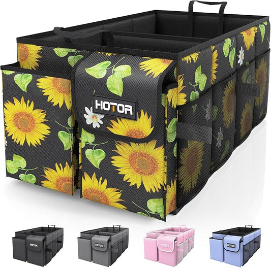HOTOR Trunk Organizer - Car Organizer, Foldable Trunk organizer for SUVs & Sedans, Sturdy Car Organization for Car Accessories, Tools, Sundries, Sunflower, 2 Compartments, 21.3"×12.6"×10.6" by HOTOR