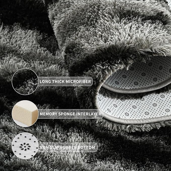 Tepook Soft Fluffy Rugs for Living Room, 5x8 Shaggy Area Rug for Bedroom, Modern Shag Rug Fuzzy Carpets for Kids, Plush Indoor Nursery Home Decor Rug with Non-Slip Bottom, Black Grey - Image 5