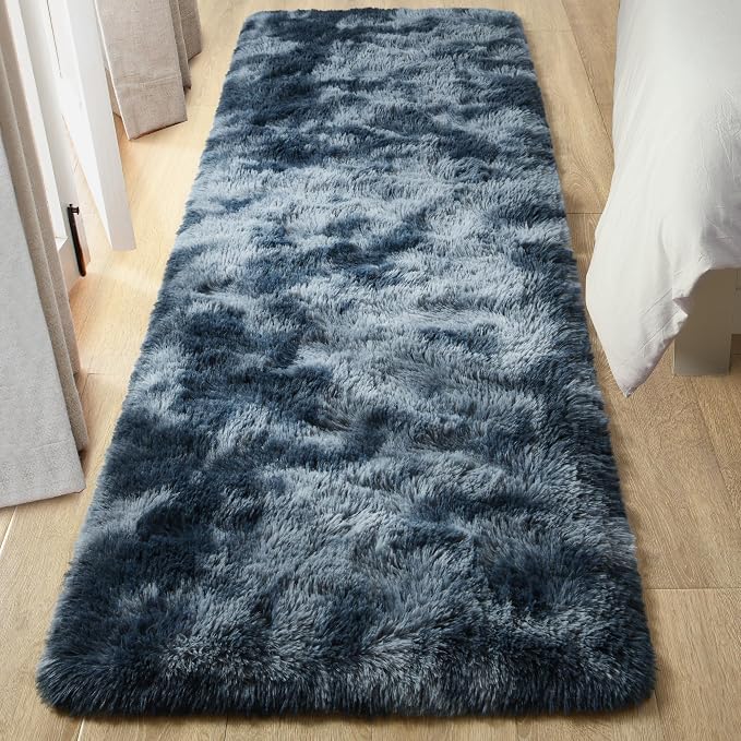 Tepook Soft Runner Rugs for Bedroom Living Room, Fluffy Plush Rug 2x6 for Kids Girls Room, Shag Furry Area Rug Non Slip Carpet for Nursery Children Dorm Home Decor, Tie-dye Dark Blue - Image 3