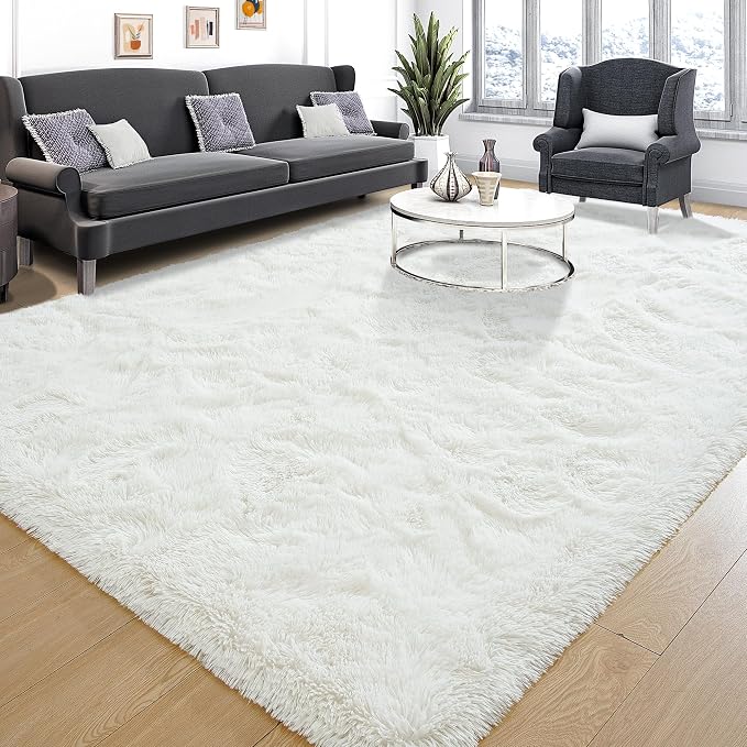 Tepook Super Soft Fluffy Rug for Bedroom, Modern Shaggy Fuzzy Kids Rugs for Living Room, Plush Indoor Nursery Home Decor Dorm Carpet with Non-Slip Bottom, Cream White, 4 X 6 Feet by Tepook