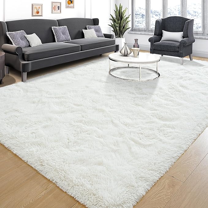 Tepook Area Rugs 10x14 for Living Room, Super Soft Fluffy Rugs for Bedroom, Modern Shaggy Rug Fuzzy Carpets for Kids, Plush Indoor Nursery Home Decor Rug with Non-Slip Bottom, Cream White - Image 2