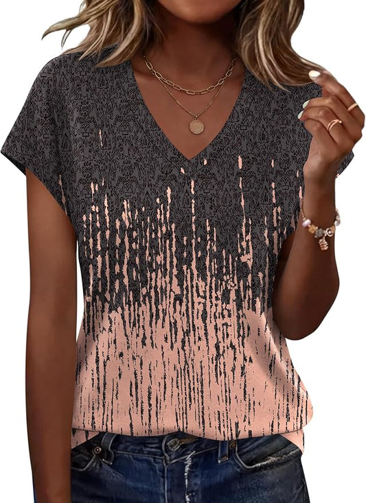 Rapbin Womens Summer Tops Women Blouses Dressy Casual V Neck T Shirts Short Sleeve Spring Tops for Women by RAPBIN