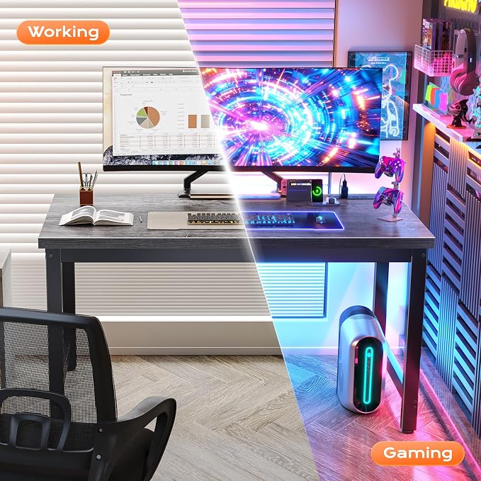 Huuger 48 x 24 inch Desk with Power Outlets & USB-C, Deeper & Thicker Desktop, Robust Metal Tubes, Computer Desk, Heavy Duty Office Desk, Work Gaming Desk for Home Office, Grey - Image 8