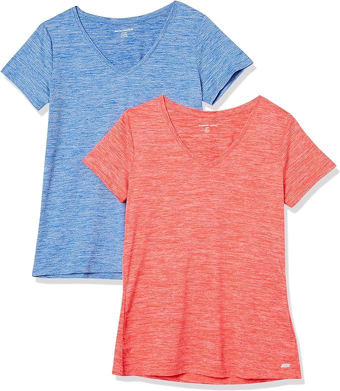 Amazon Essentials Women's Active Quick Dry Tech Stretch Short-Sleeve V-Neck T-Shirt (Available in Plus Size), Pack of 2 by AmazonEssentials