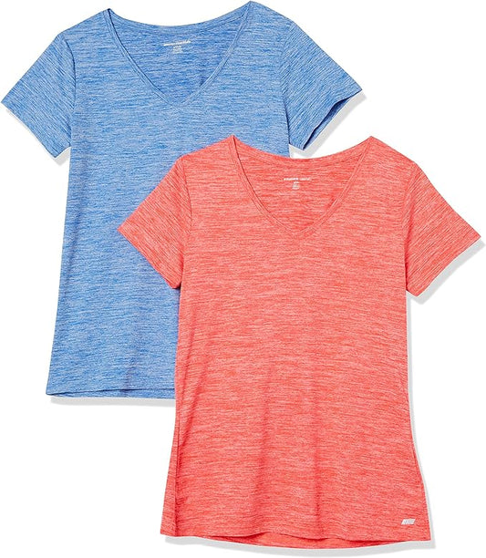 Amazon Essentials Women's Active Quick Dry Tech Stretch Short-Sleeve V-Neck T-Shirt (Available in Plus Size), Pack of 2 by AmazonEssentials