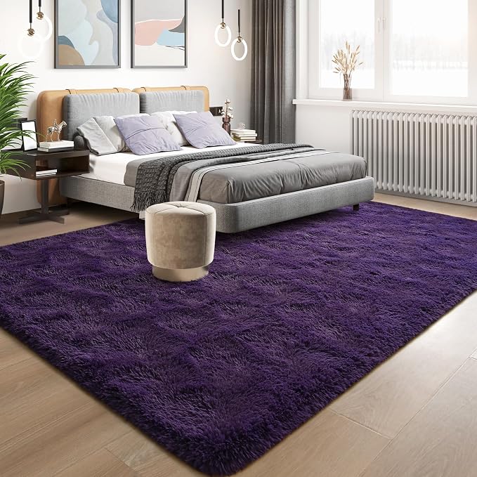 Tepook 5x8 Area Rugs for Living Room, Soft Fluffy Shag Purple Rug for Bedroom Nursery, Modern Shaggy Plush Upgraded Non-Slip Carpet for Girls Boys Kids Room Dorm Home Decor - Image 2