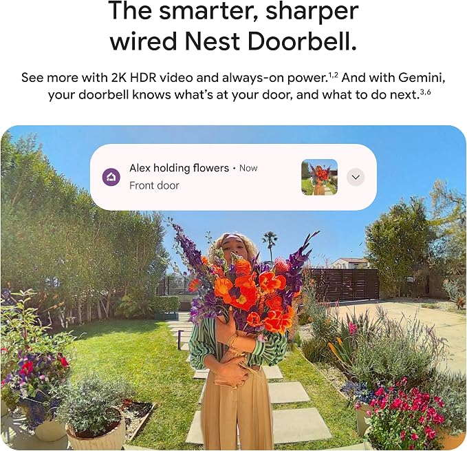 Google Nest Doorbell (Wired, 3rd Gen) - 2K Video, Live View - 2025 - Hazel | Video doorbell, 2K HDR, intelligent alerts, color night vision, 2-way audio, works with Google Home & Gemini - Image 3