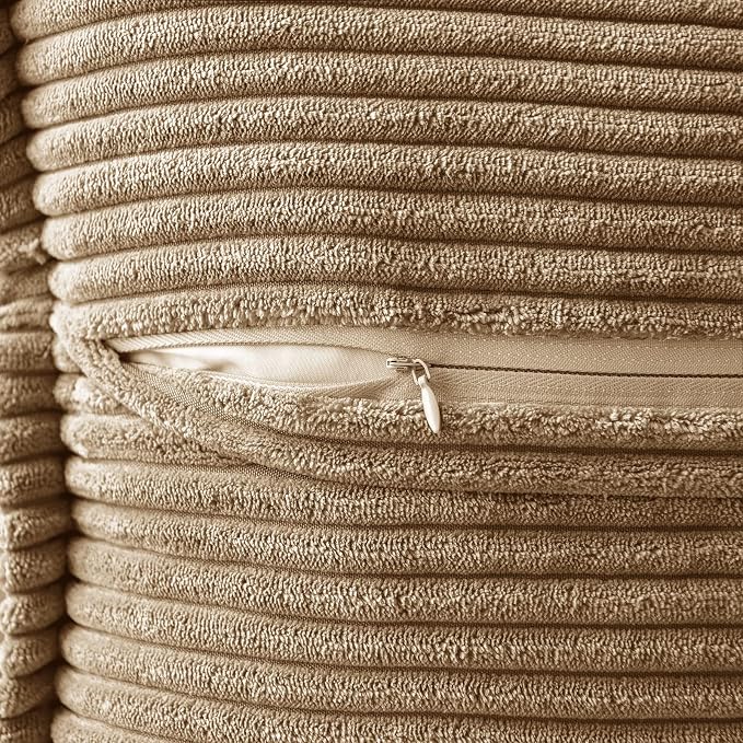 MIULEE Decorative Throw Pillow Covers for Couch Bed Livingroom 18x18 Inch Set of 2 Khaki Boho Accent Throw Pllows Broadside Striped Patchwork Soft Corduroy Pillowcases - Image 3