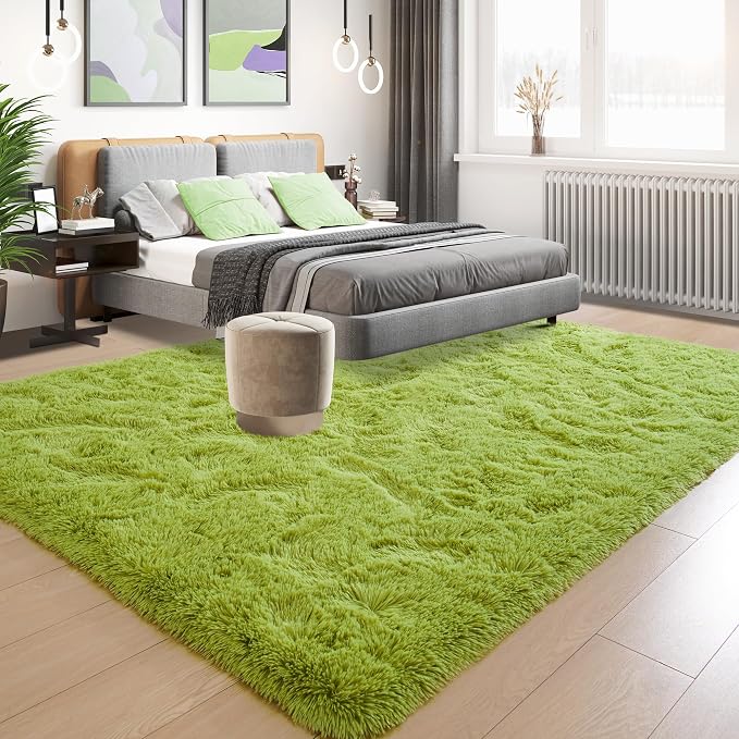 Tepook Fluffy Grass Green Rugs for Living Room Bedroom, 9x12 Soft Area Rug Moss Green Kids Girls Boys Rug, Indoor Plush Shaggy Non-Slip Carpet for Nursery Classroom Dorm Home Decor - Image 3