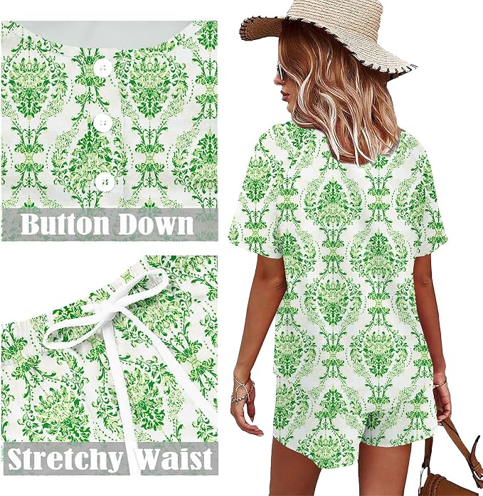 WIHOLL Two Piece Outfits for Women Lounge Sets Button Down Top and Shorts Set Sweatsuits with Pockets - Image 4