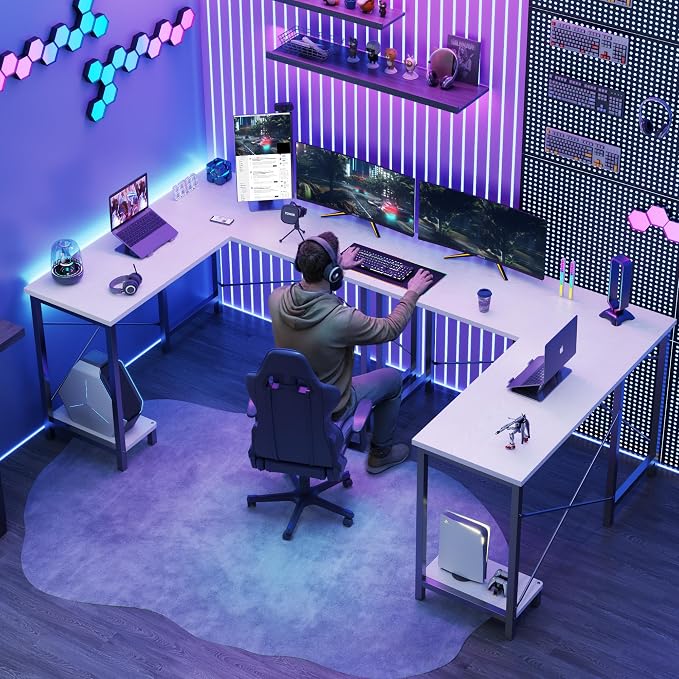DUMOS 50-Inch Reversible L Shaped Desk with CPU Shelf, White | Computer Desk with Sturdy Metal Frame, Corner Gaming Desk, Home Office Desk for Study, Writing and Work, Sturdy Modern Design - Image 9