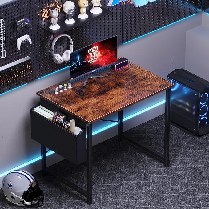 OLIXIS Small Computer Desk, 31 Inch Gaming Desks for Home Office | Writing Study Craft Work Table, Computer Workstation for Bedroom Small Spaces with Storage Bag, Rustic Brown - Image 5