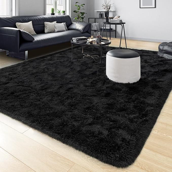 Tepook Super Soft Fluffy Rugs for Bedroom, Shag 5x7 Area Rugs for Living Room, Modern Shaggy Rug Fuzzy Carpets for Kids, Plush Indoor Nursery Home Decor Rug with Non-Slip Bottom, Black - Image 8
