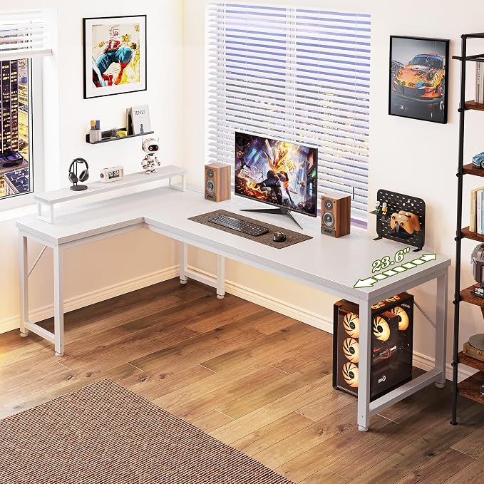 PRAISUN 61" L Shaped Computer Desk, Power Outlets, Monitor Stand, White | USB-C Ports, Reversible Charging Station, Spacious Desktop & Legroom, 0.94 Inch Thick Desktop, for Gaming, Study & Work - Image 7