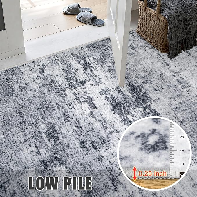 9x12 Area Rug Living Room Rug: Washable Modern Abstract Soft Thin Rug Indoor Floor No Slip Stain Resistant Carpet for Bedroom Dining Room Farmhouse Nursery Home Office - Grey - Image 8