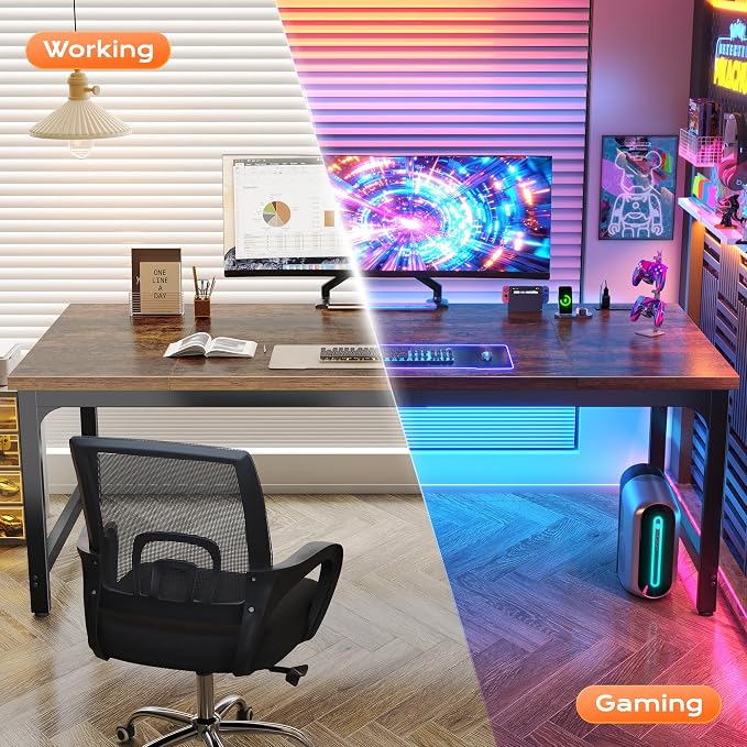 Huuger 71 x 31.5 Inch Desk with Power Outlets & USB-C, 0.95 Inch Thicker Desktop, Robust Metal Tubes, Deep Computer Desk, Heavy Duty Office Desk, Work Desk for Home Office, Rustic Brown - Image 8