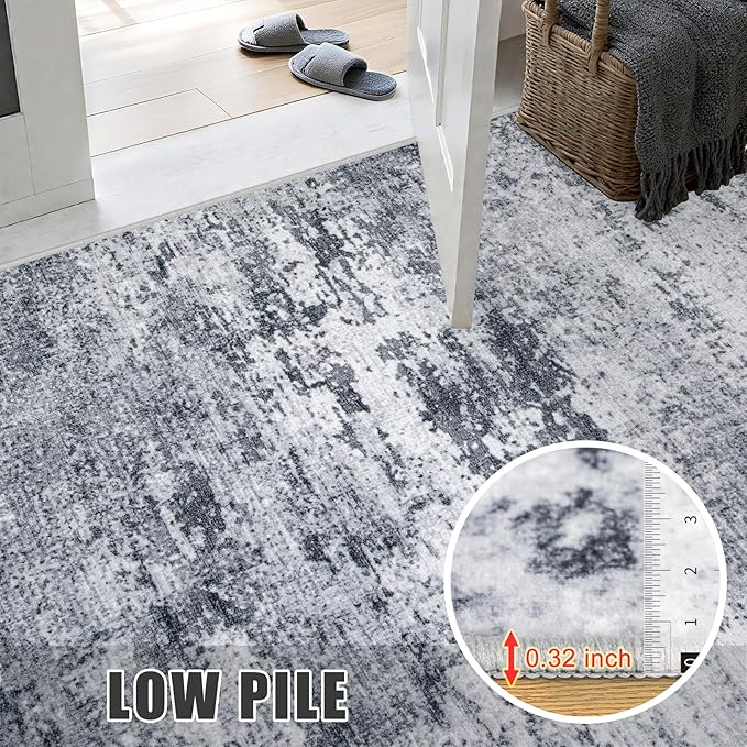 5x8 Area Rug Living Room Rug: Washable Modern Abstract Soft Thin Rug Indoor Floor No Slip Stain Resistant Carpet for Bedroom Dining Room Farmhouse Nursery Home Office - Grey - Image 6