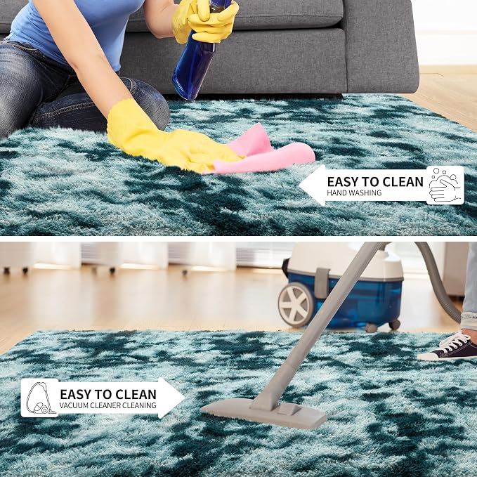 Tepook Soft Fluffy Rugs for Living Room, 5x8 Shaggy Area Rug for Bedroom, Modern Shag Rug Fuzzy Carpets for Kids, Plush Indoor Nursery Home Decor Rug with Non-Slip Bottom, Peacock Blue - Image 6