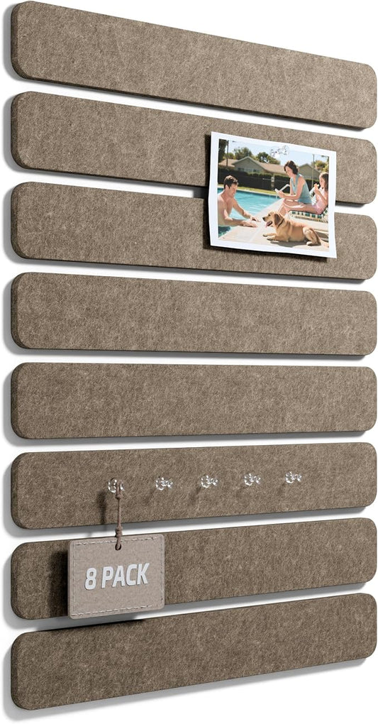 Fluxynara 13" x 2" Felt Wall Panels, Earth Brown | 8-Pack Includes 50 Push Pins and Adhesive Tabs for Photos, Notes and Decor in Bedroom Doors, Home Office or Studios by FLUXYNARA